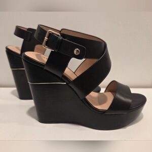 ALDO Black Leather Wedge Sandals 6.5